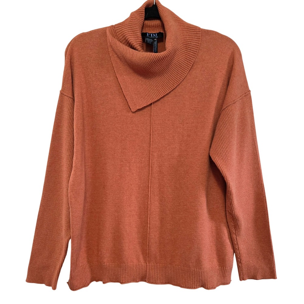 FDJ French Dressing Jeans Chic Modern Orange Envelope Neck Pullover Sweater L